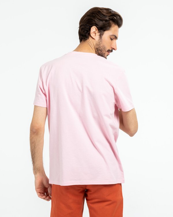 T-shirt uni manches courtes poche poitrine en coton rose