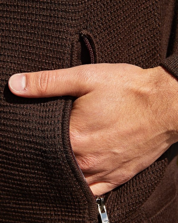 Cardigan manches longues maille vanisée 50% Mérinos marron