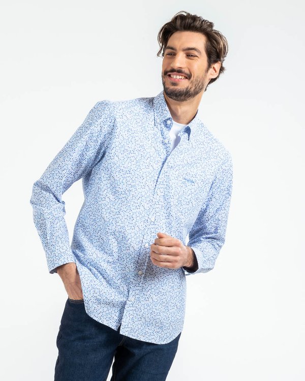 Chemise manches longues regular fit fantaisie en coton bleu