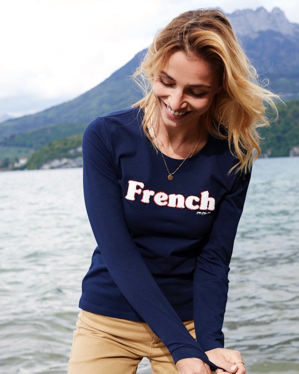 T-shirt à manches longues French en coton bleu