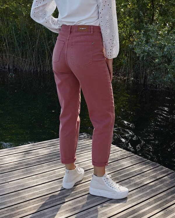 Pantalon coupe mom en denim uni rose Pantalon coupe mom en denim uni rose