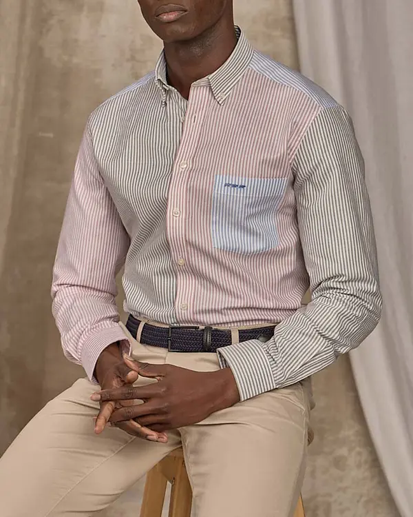 Chemise patchwork rayures vert