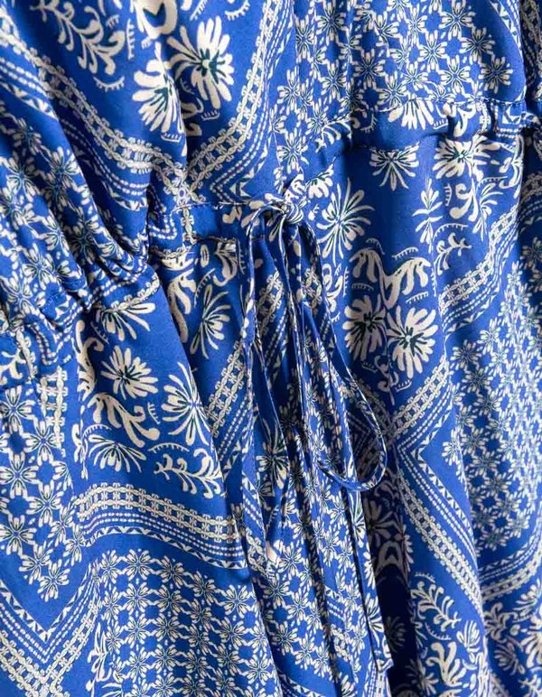 Robe imprimée manches courtes en viscose bleu