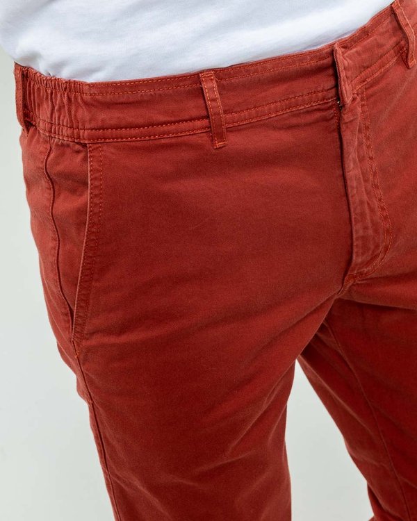 Pantalon chino Lucas uni taille élastique en coton rouge