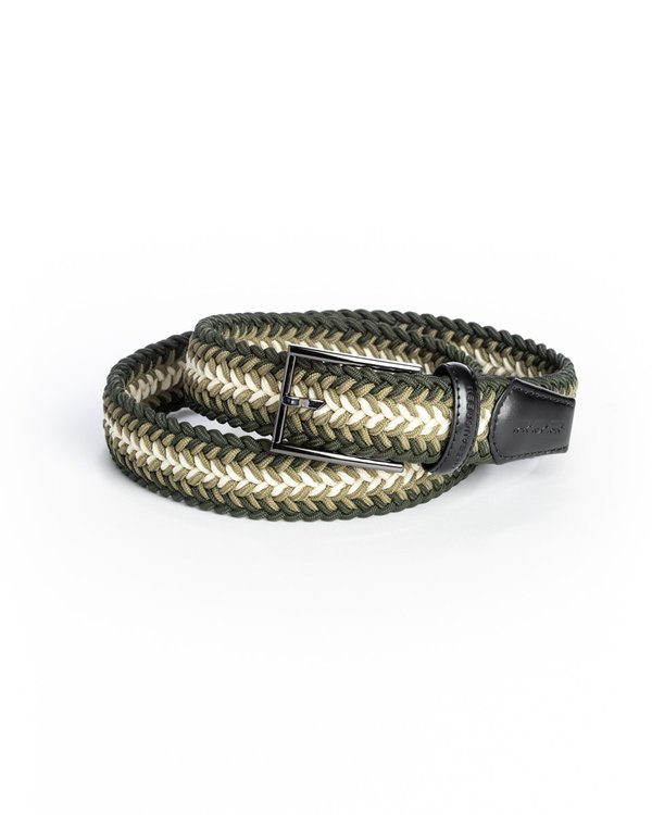 Ceinture tressée tricolore à boucle vert