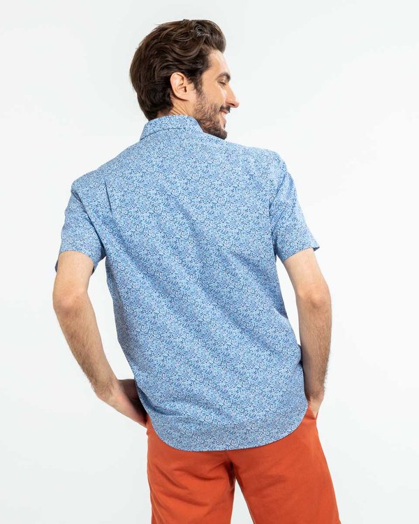 Chemise manches courtes à micro motifs 100% coton blanc