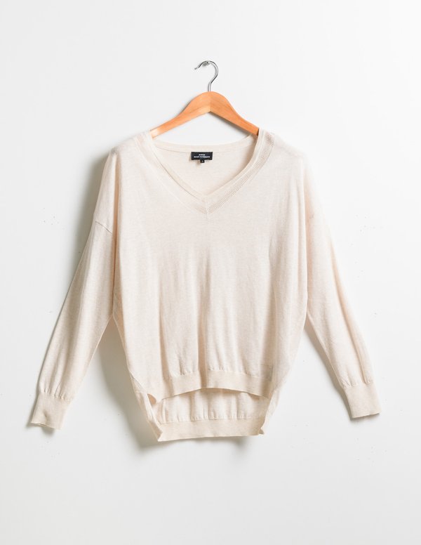 Pull uni col V en coton et lin Pull uni col V en coton et lin