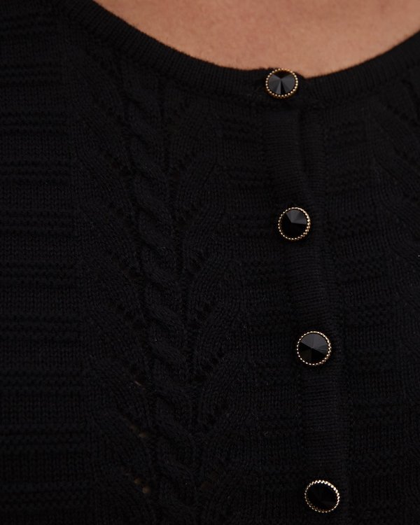 Pull maille fantaisie col rond en coton issu de l'agriculture biologiq noir Pull maille fantaisie col rond en coton issu de l'agriculture biologiq noir