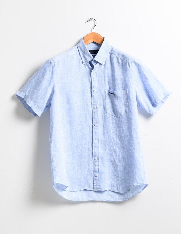 Chemise en lin regular fit unie à manches courtes bleu Chemise en lin regular fit unie à manches courtes bleu