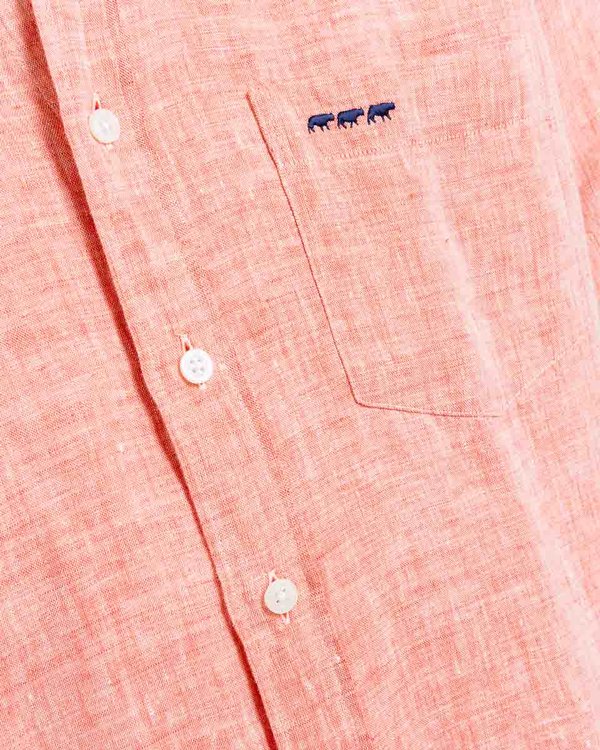 Chemise en lin regular fit unie à manches courtes orange Chemise en lin regular fit unie à manches courtes orange