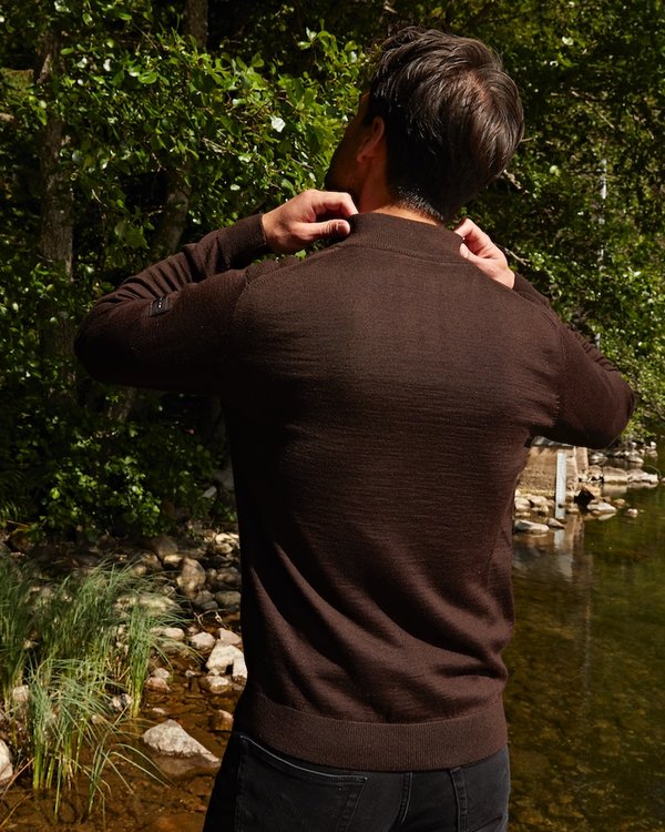 Cardigan manches longues maille vanisée 50% Mérinos marron