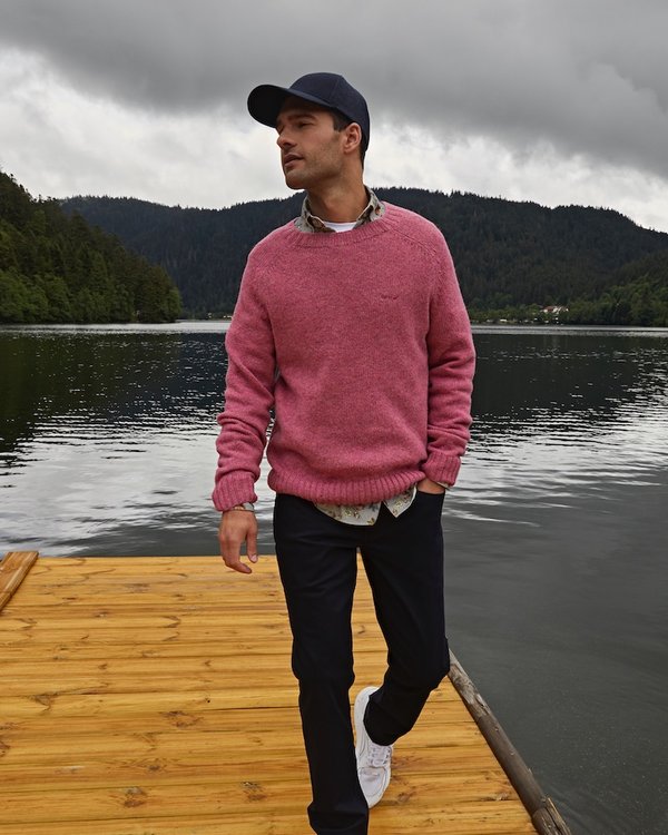 Pull tricot à manches raglan 100% laine vierge italienne rose