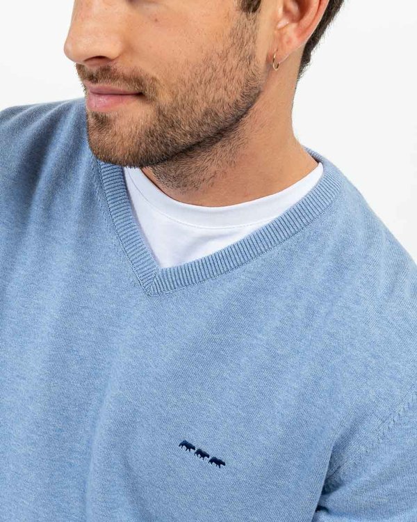 Pull Charlie col V coton Standard 100 by OEKO-TEX® bleu
