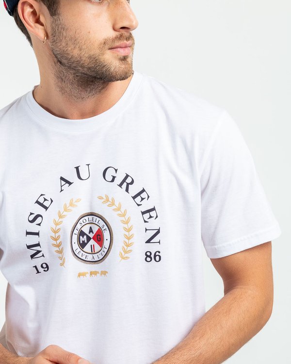T-shirt manches courtes blason Le soleil se lève à l'Est blanc