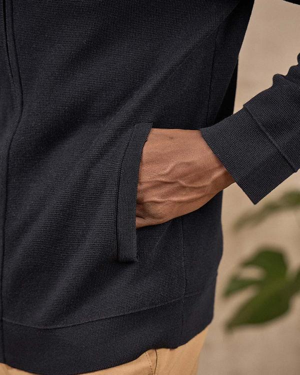 Cardigan zippé col montant bleu