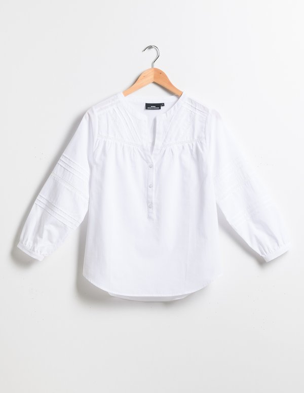 Blouse bohème à manches longues en coton blanc
