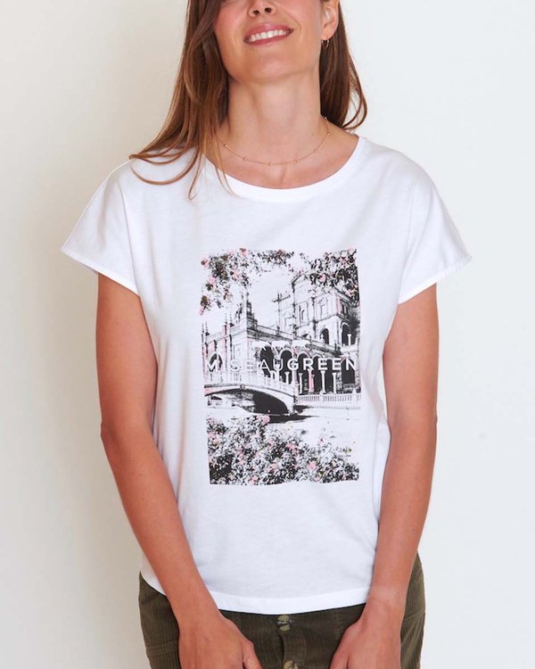 T-shirt manches courtes sérigraphie en coton issu de l'agriculture bio blanc