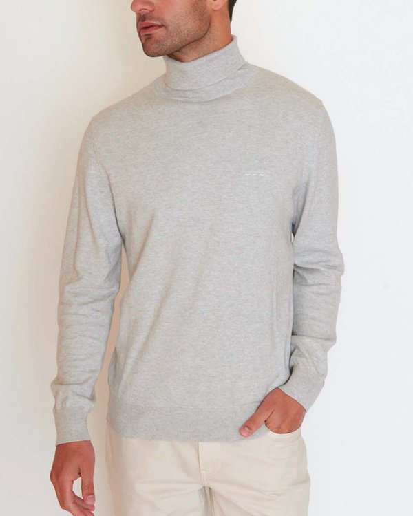 Pull Adam col roulé uni manches longues en coton cachemire gris