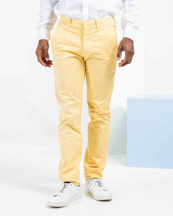 Pantalon chino Lucas uni taille élastique en coton jaune