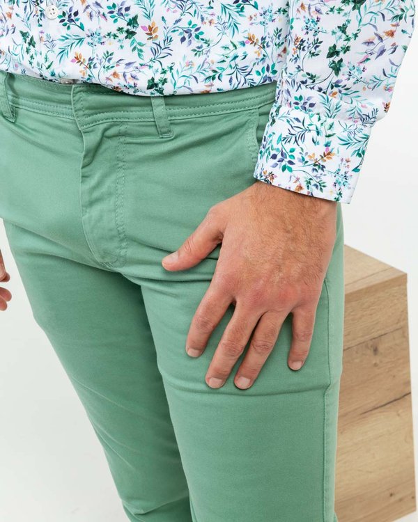 Pantalon chino Lucas uni taille élastique en coton vert Pantalon chino Lucas uni taille élastique en coton vert