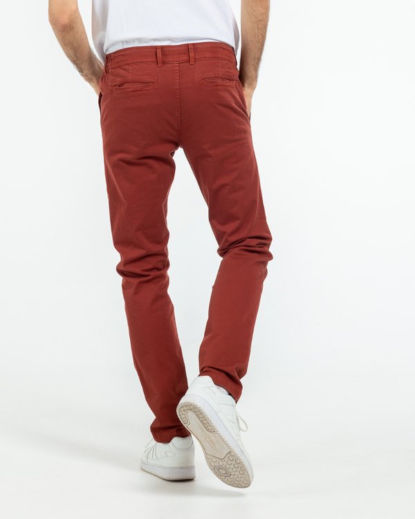 Pantalon chino Lucas uni taille élastique en coton rouge