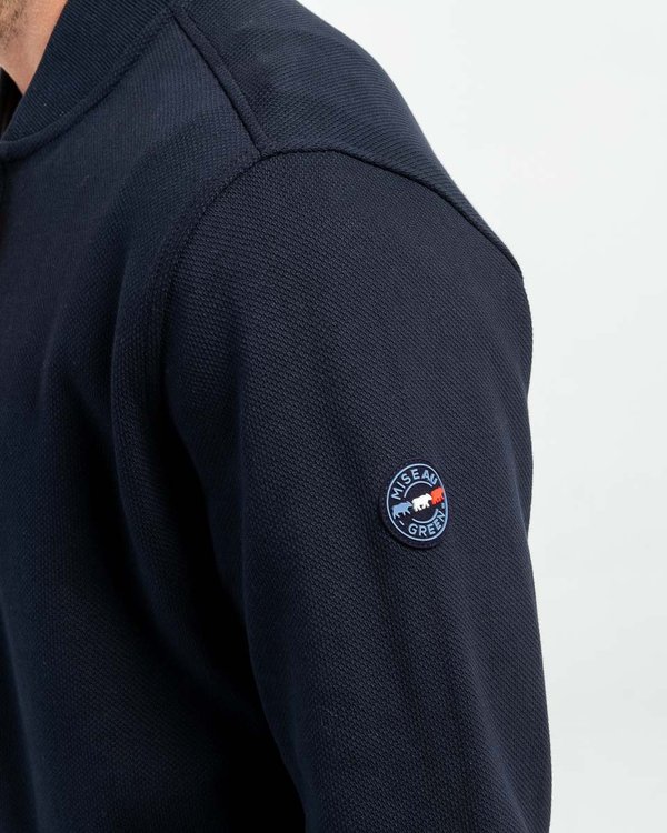 Sweat uni col teddy zip tricolore en coton bleu