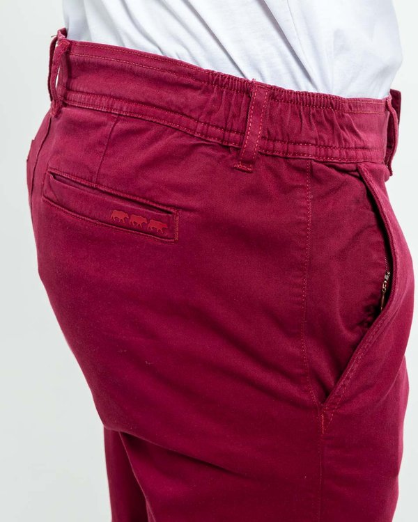 Pantalon chino Lucas uni taille élastique en coton rouge