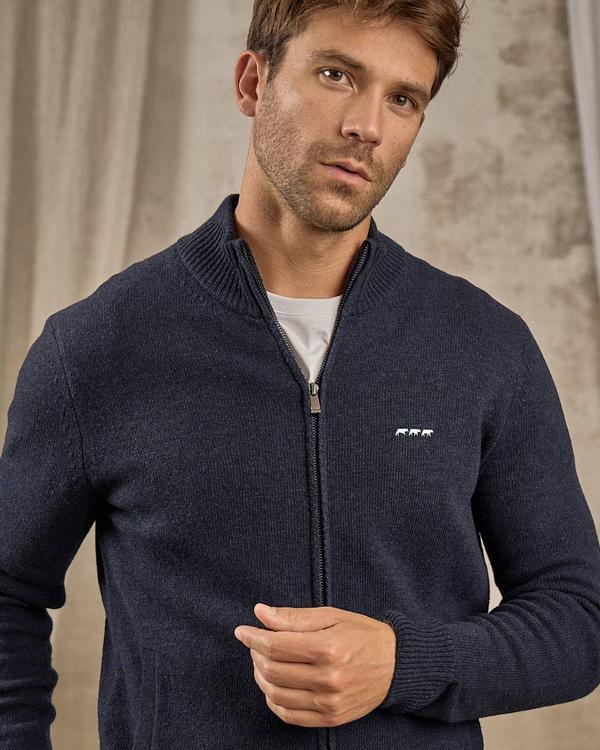 Cardigan à col camionneur bleu Cardigan à col camionneur bleu