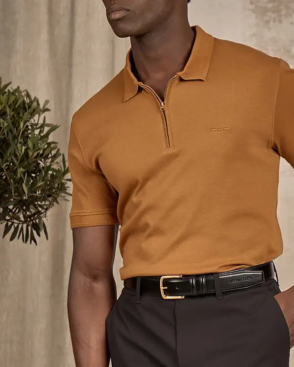 Polo col zippé beige