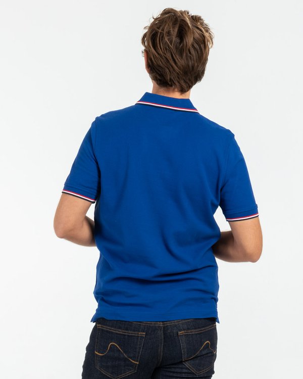 Polo manches courtes détails tricolores en coton bleu Polo manches courtes détails tricolores en coton bleu