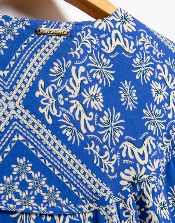 Robe imprimée manches courtes en viscose bleu Robe imprimée manches courtes en viscose bleu