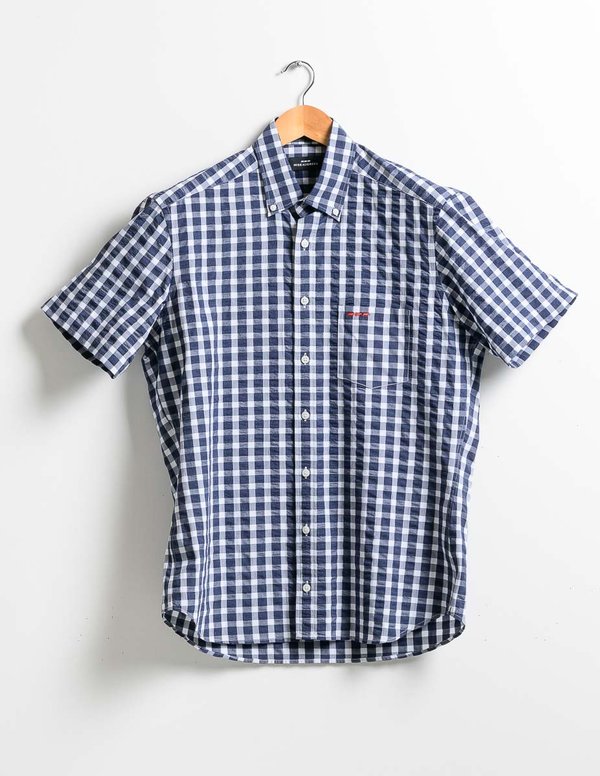 Chemise à carreaux vichy manches courtes en coton bleu