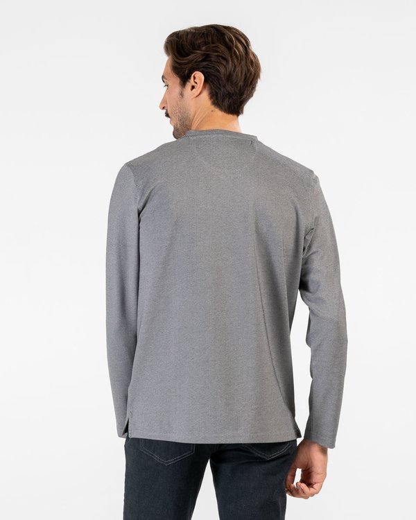 T-shirt col V uni à manches longues broderie trois vaches gris T-shirt col V uni à manches longues broderie trois vaches gris