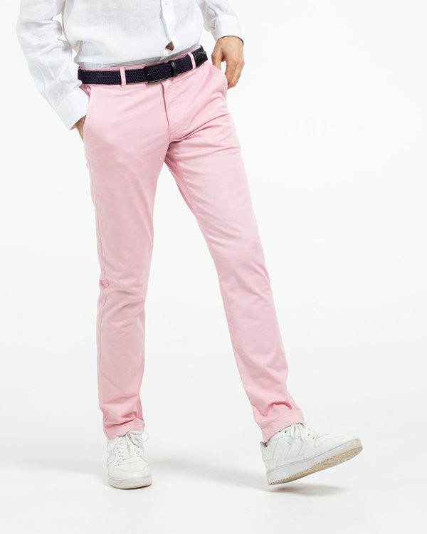 Pantalon chino Lucas uni taille élastique en coton rose