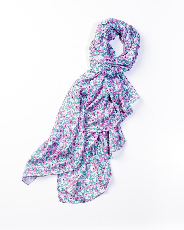 Chèche semis de fleurs en coton rose