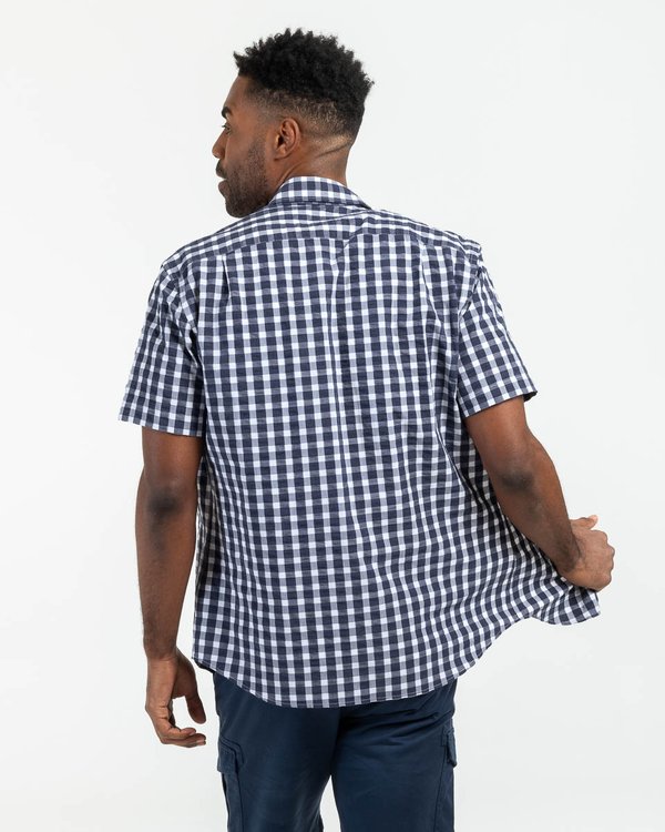 Chemise à carreaux vichy manches courtes en coton bleu