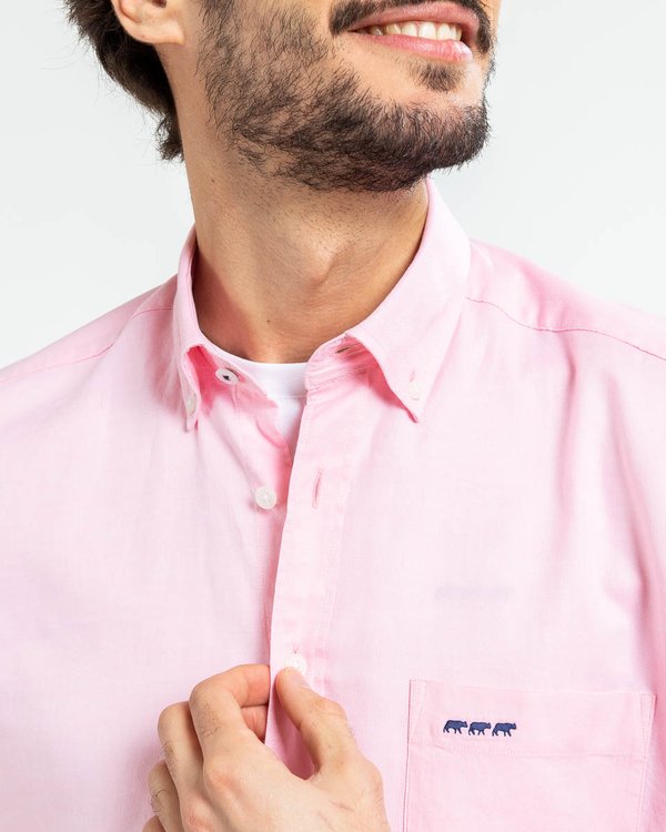 Chemise oxford à manches courtes unie en coton rose