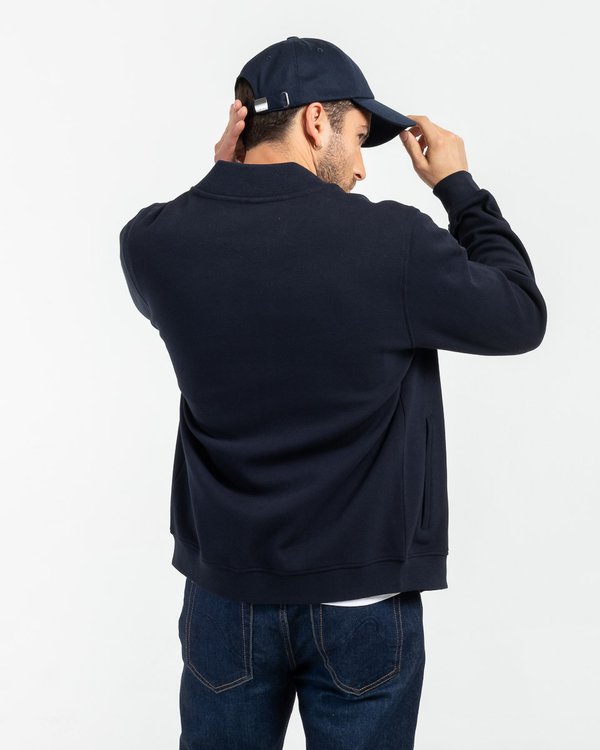 Sweat uni col teddy zip tricolore en coton bleu