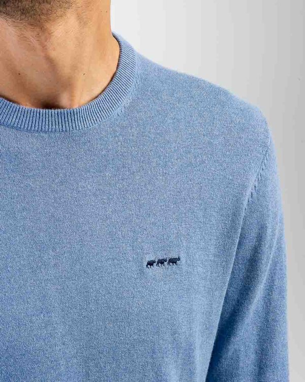 Pull Achille à col rond manches longues en coton et cachemire bleu Pull Achille à col rond manches longues en coton et cachemire bleu
