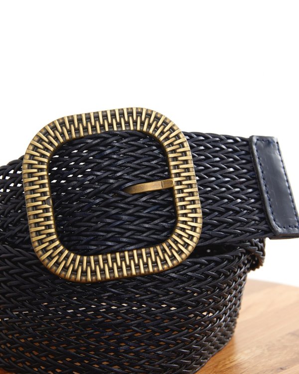Ceinture tressée unie à boucle noir