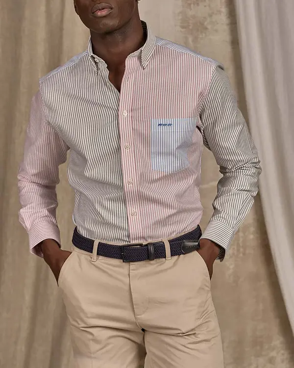 Chemise patchwork rayures vert