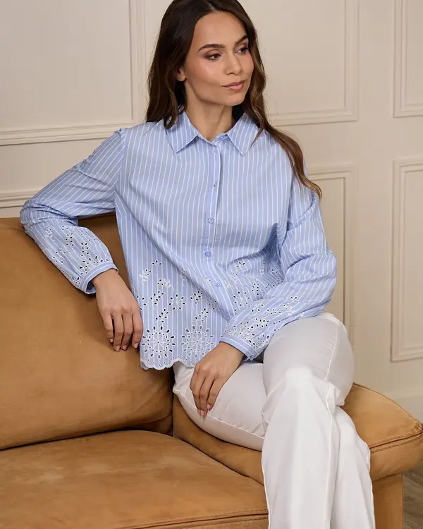 Chemise broderies Gillia bleu