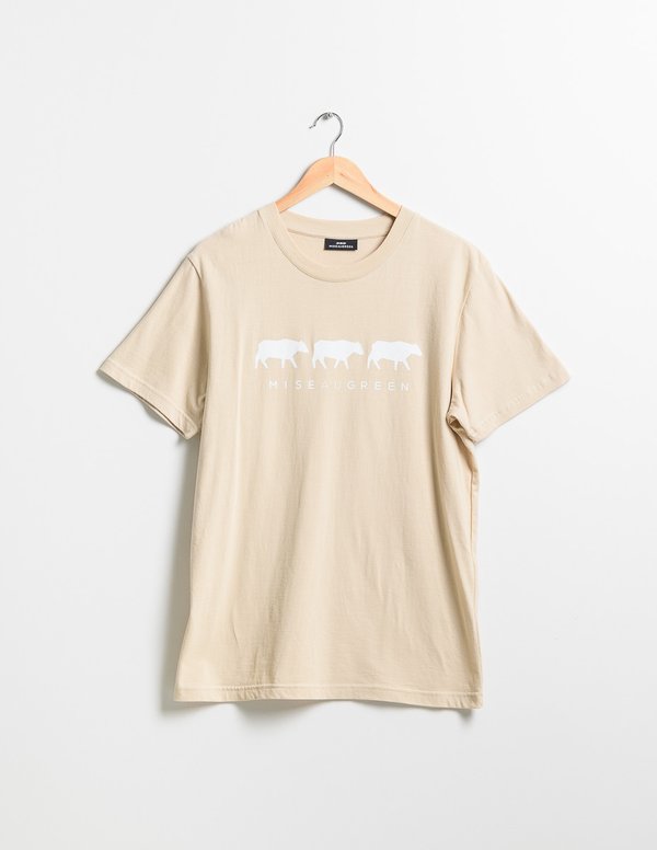 T-shirt manches courtes sérigraphie 3 vaches en coton beige