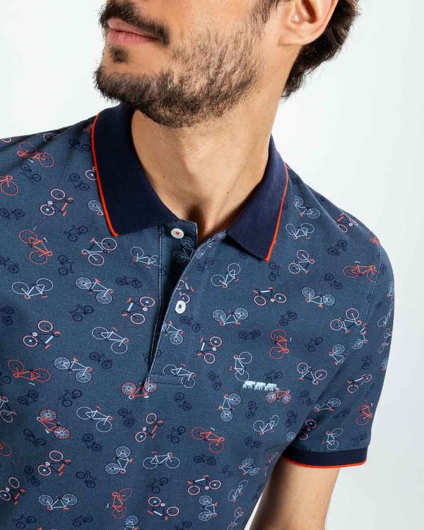 Polo imprimé regular fit manches courtes coton bleu Polo imprimé regular fit manches courtes coton bleu