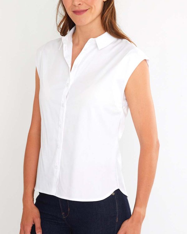 Chemisier uni à manches courtes broderie 3 vaches blanc Chemisier uni à manches courtes broderie 3 vaches blanc