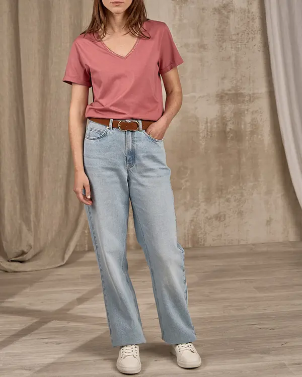 T-shirt col V lurex violet