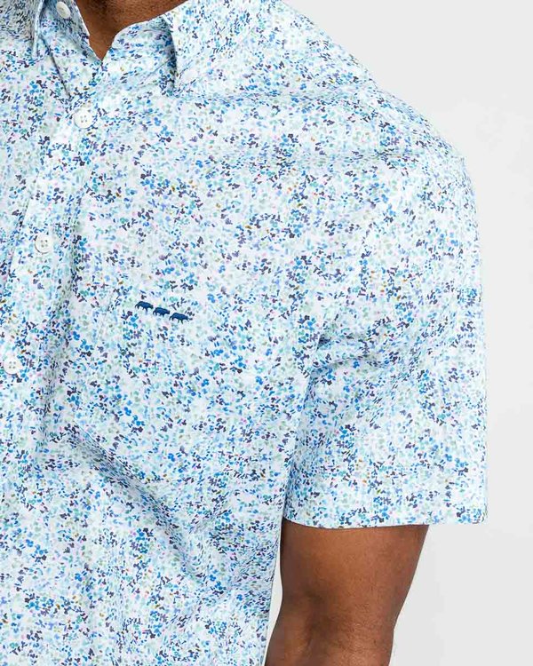 Chemise manches courtes imprimé fantaisie en coton blanc