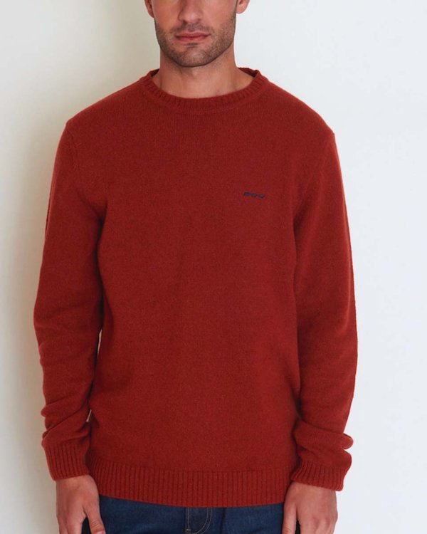 Pull Théo col rond bord côte uni broderie trois vaches marron Pull Théo col rond bord côte uni broderie trois vaches marron