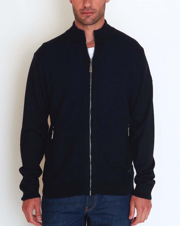 Cardigan manches longues maille vanisée 50% Mérinos bleu