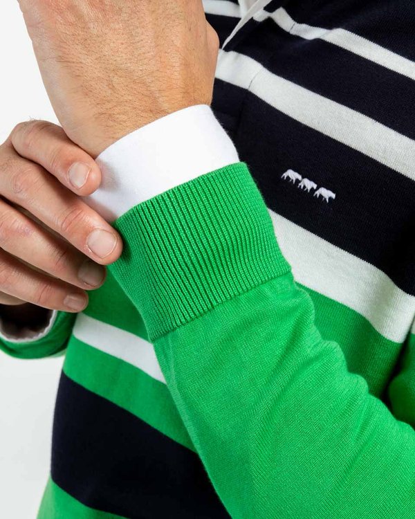Pull rayé col polo coton issu de l'agriculture biologique vert